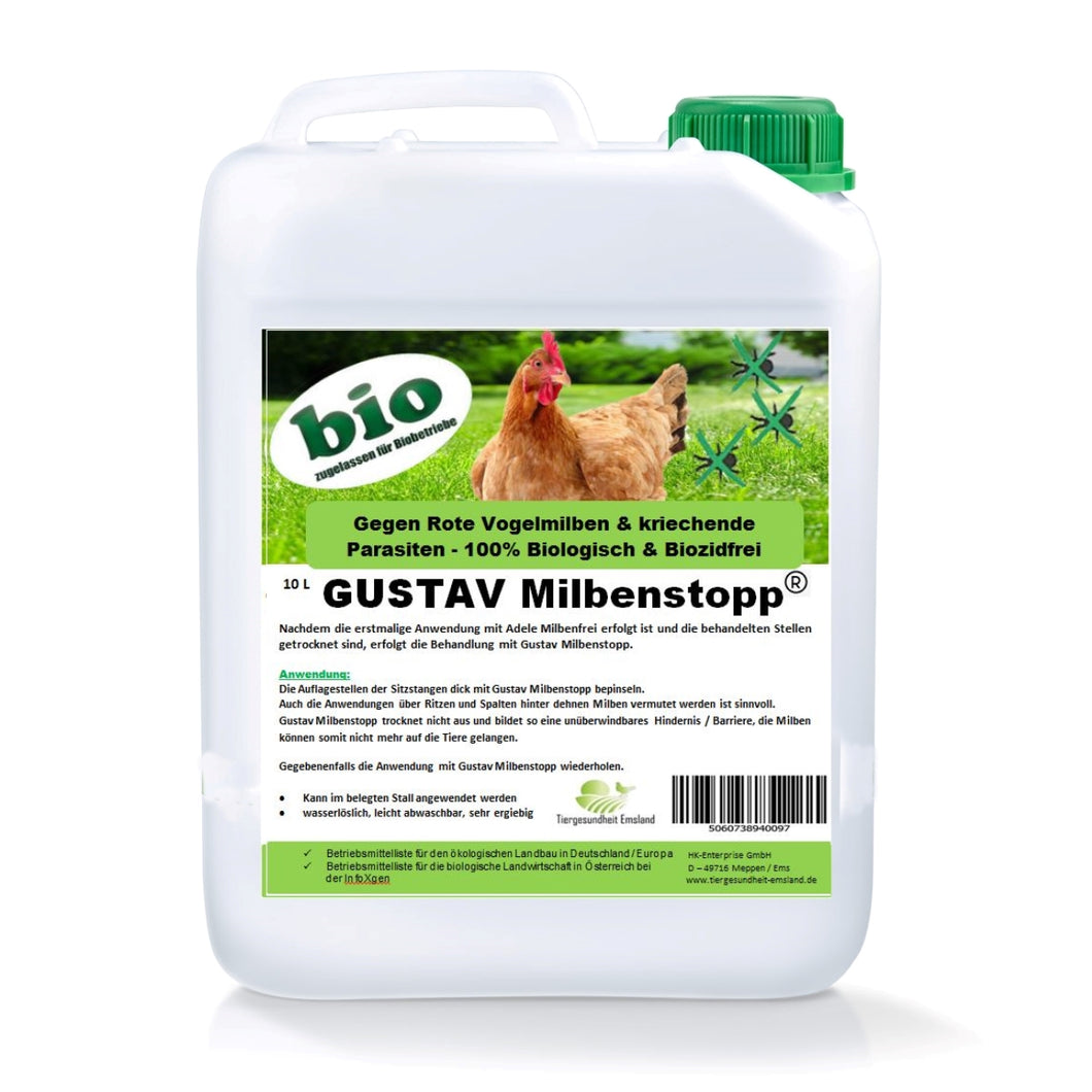 Gustav Milbenstopp 10 Liter – gebrauchsfertig / für Gewerbliche Tierhaltung
